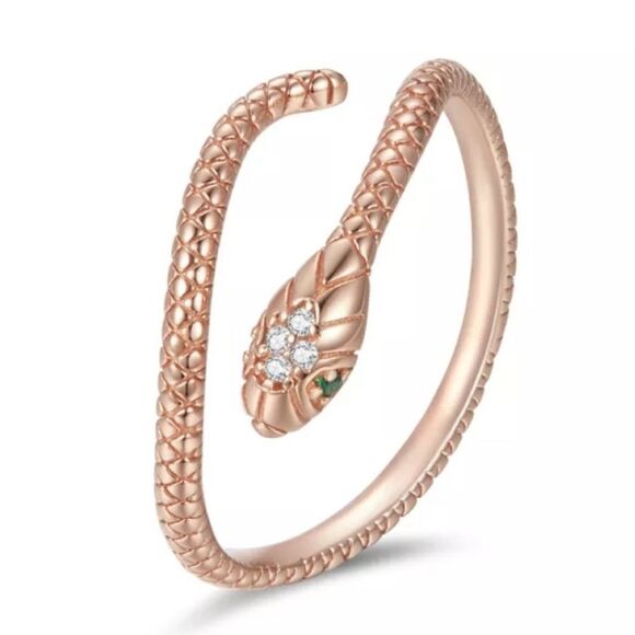 Rose Gold Plated Sterling Silver Snake Ring - Picture 1 of 10